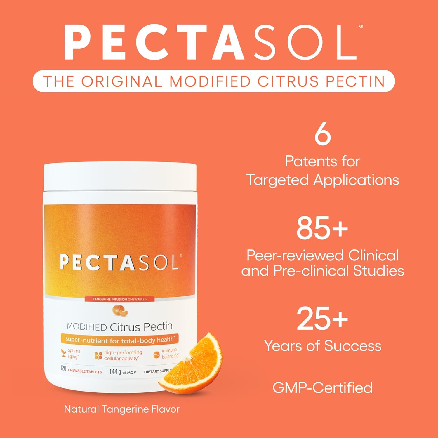 Econugenics PectaSol Modified Citrus Pectin - 120 Tangerine Chewable Tablets