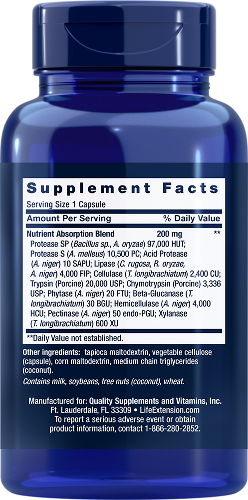 Life Extension Extraordinary Enzymes — Supplement Facts