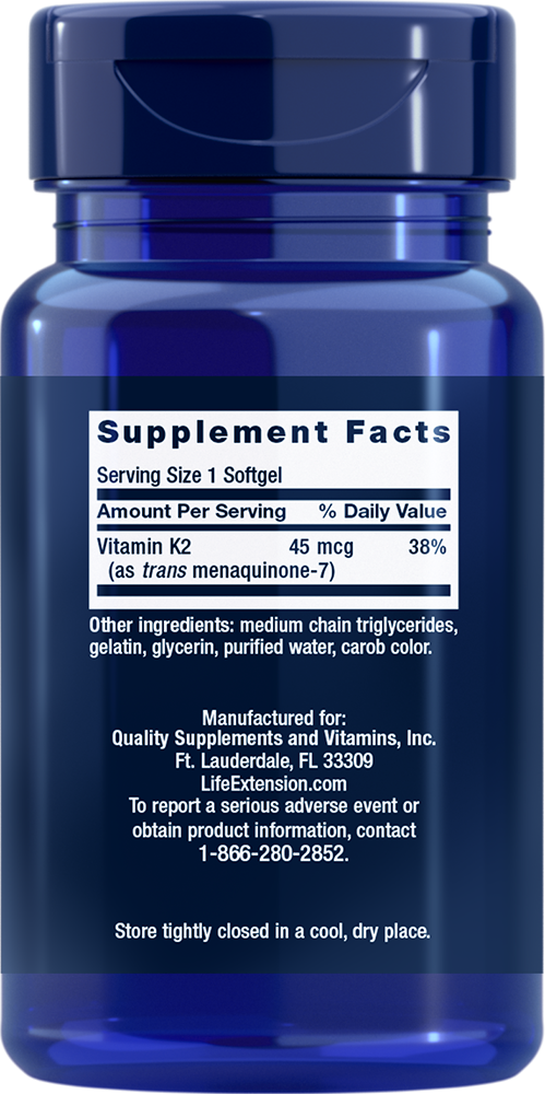 Life Extension Low Dose Vitamin K2 — Supplement Facts