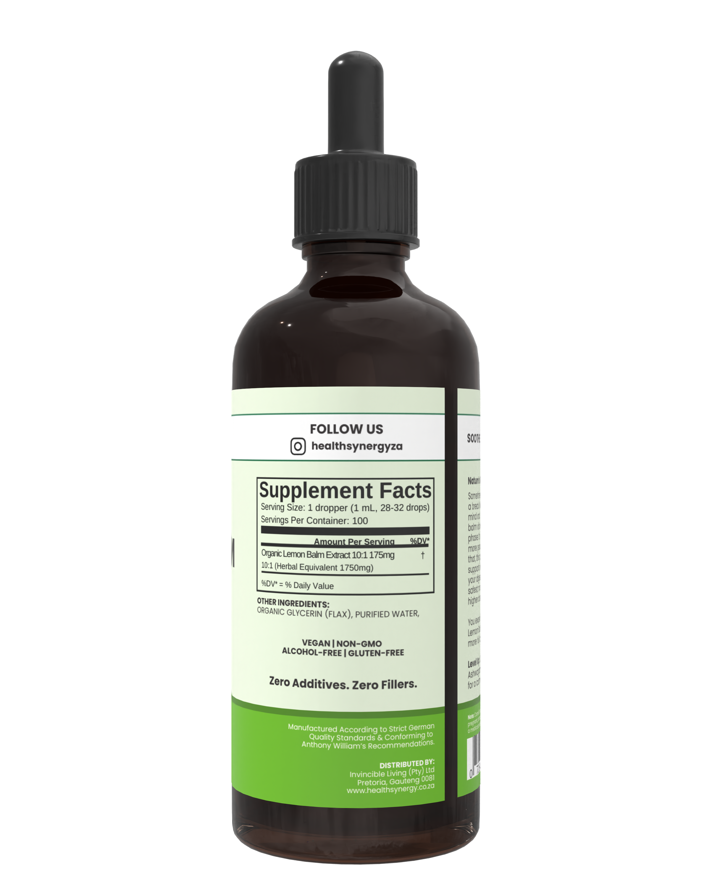 Bottle with a dropper labeled 'Supplement Facts' on a white background