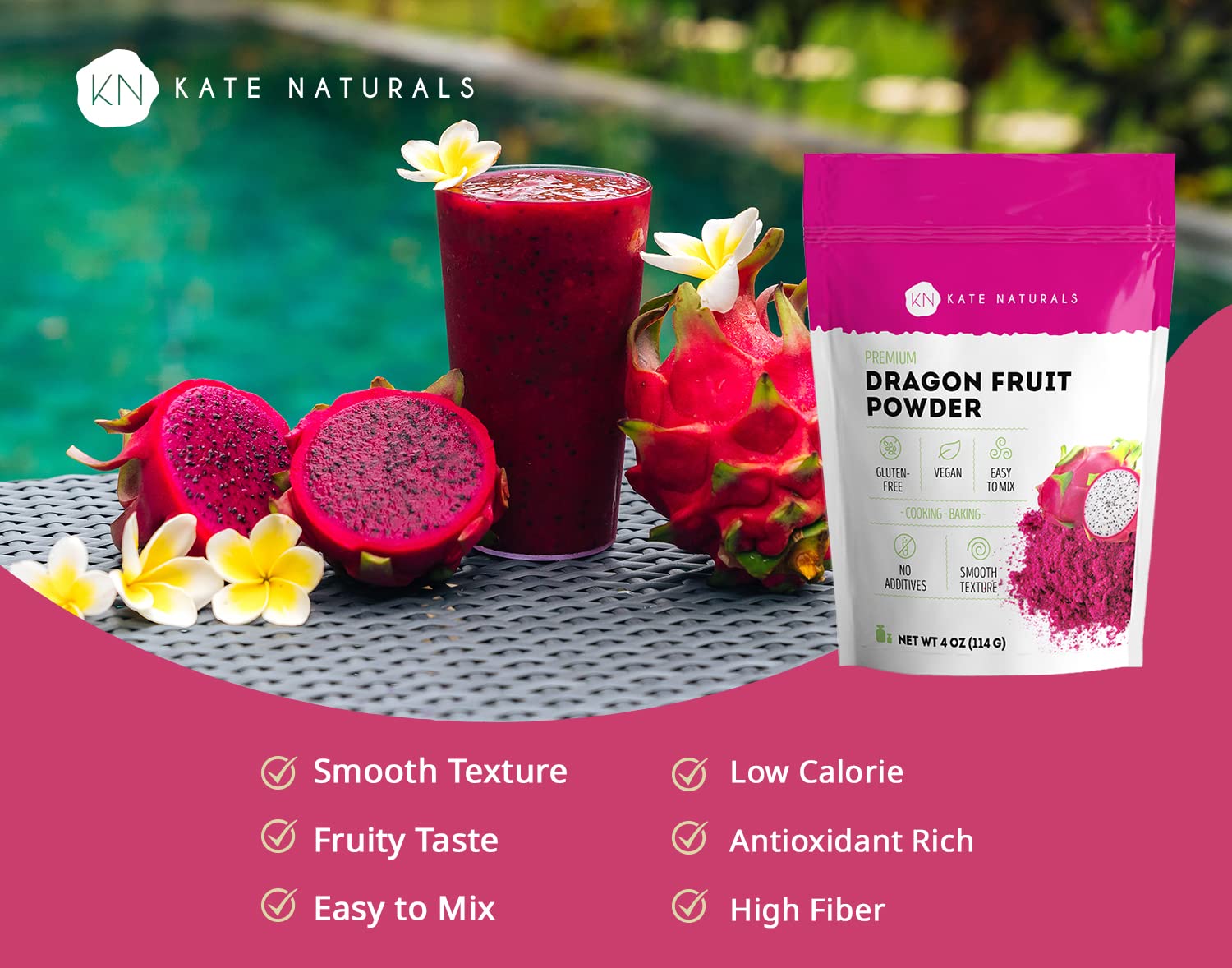 Kate Naturals Pitaya (Dragon Fruit Powder) 4oz (113g)