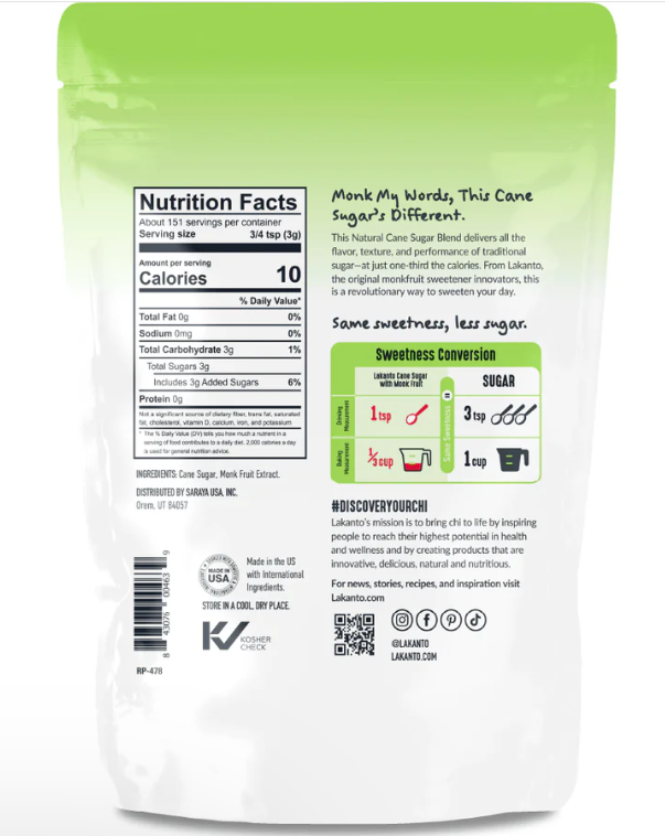 Lakanto Cane Sugar with Monkfruit Sweetener 454g
