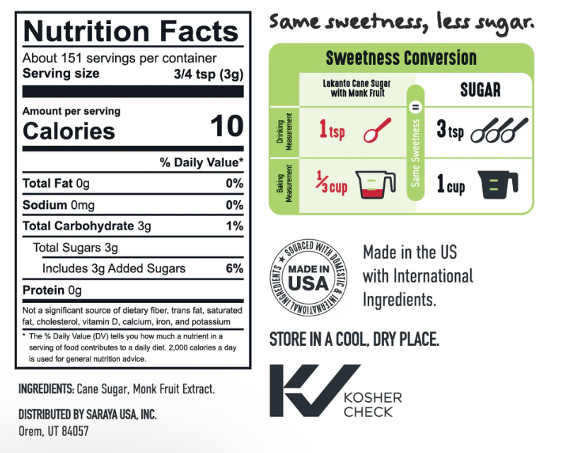 Lakanto Cane Sugar with Monkfruit Sweetener 454g