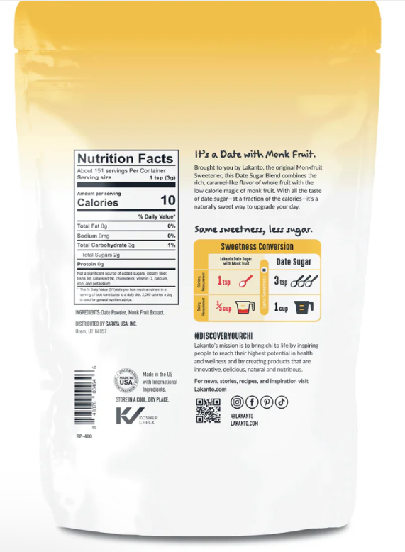 Lakanto Date Sugar with Monkfruit Sweetener 454g