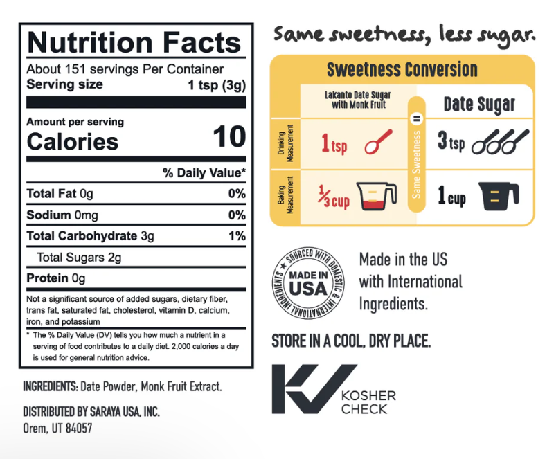 Lakanto Date Sugar with Monkfruit Sweetener 454g