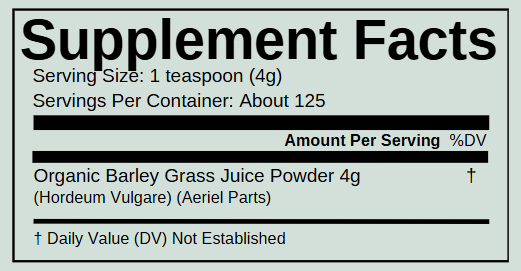 Orgamika Barley Grass Juice Powder 500g - 100% Organic