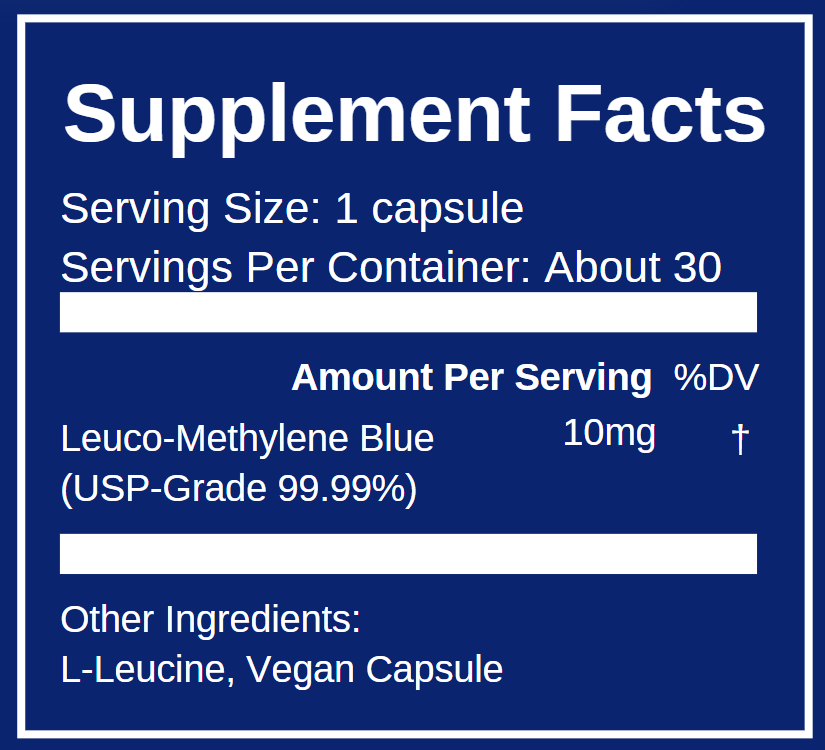 Methylene Blue USP-Grade 99.99% - Orgamika Neuro-Blue 30 Capsules