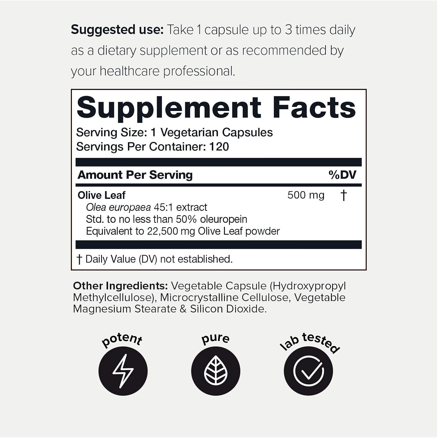Toniiq Olive Leaf Extract 45x Concentrated Ultra High Strength - Min. 50% Oleuropein