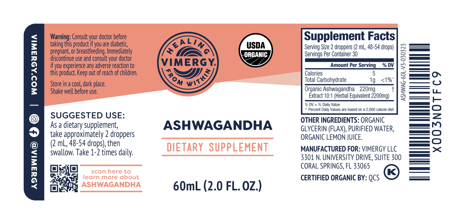 Vimergy Organic Ashwagandha 10:1 60ml