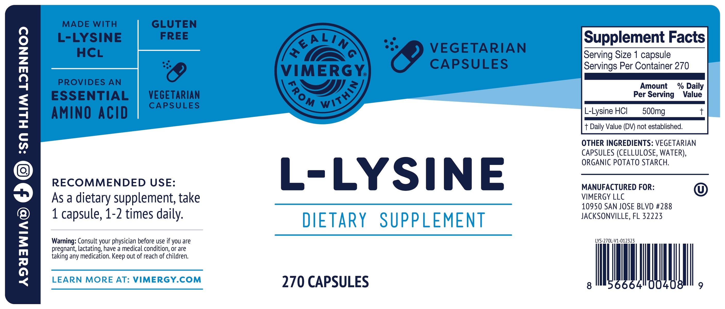 Vimergy L-Lysine 270 Capsules