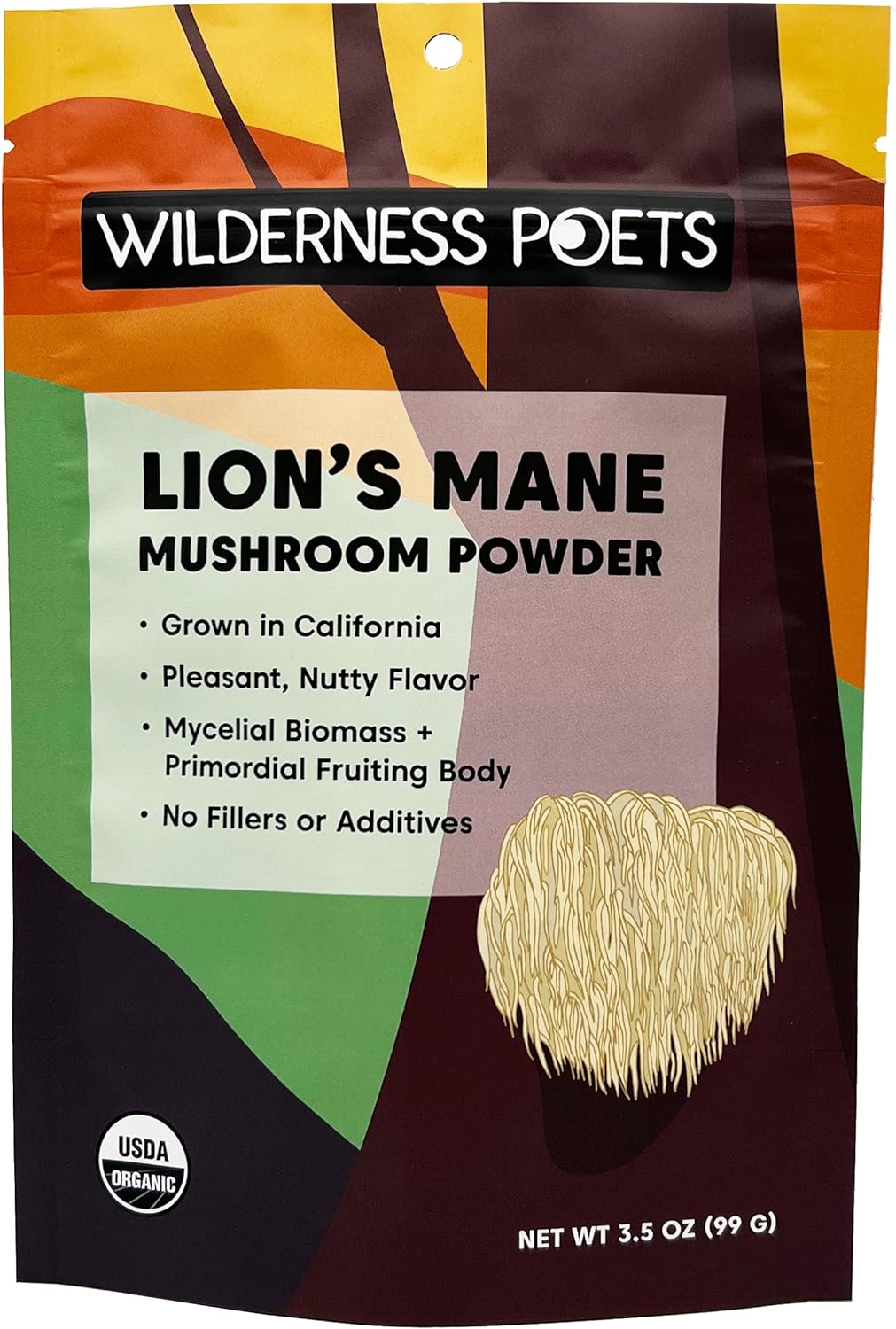 Wilderness Poets Organic Lion's Mane Mushroom Powder - California Grown 99g