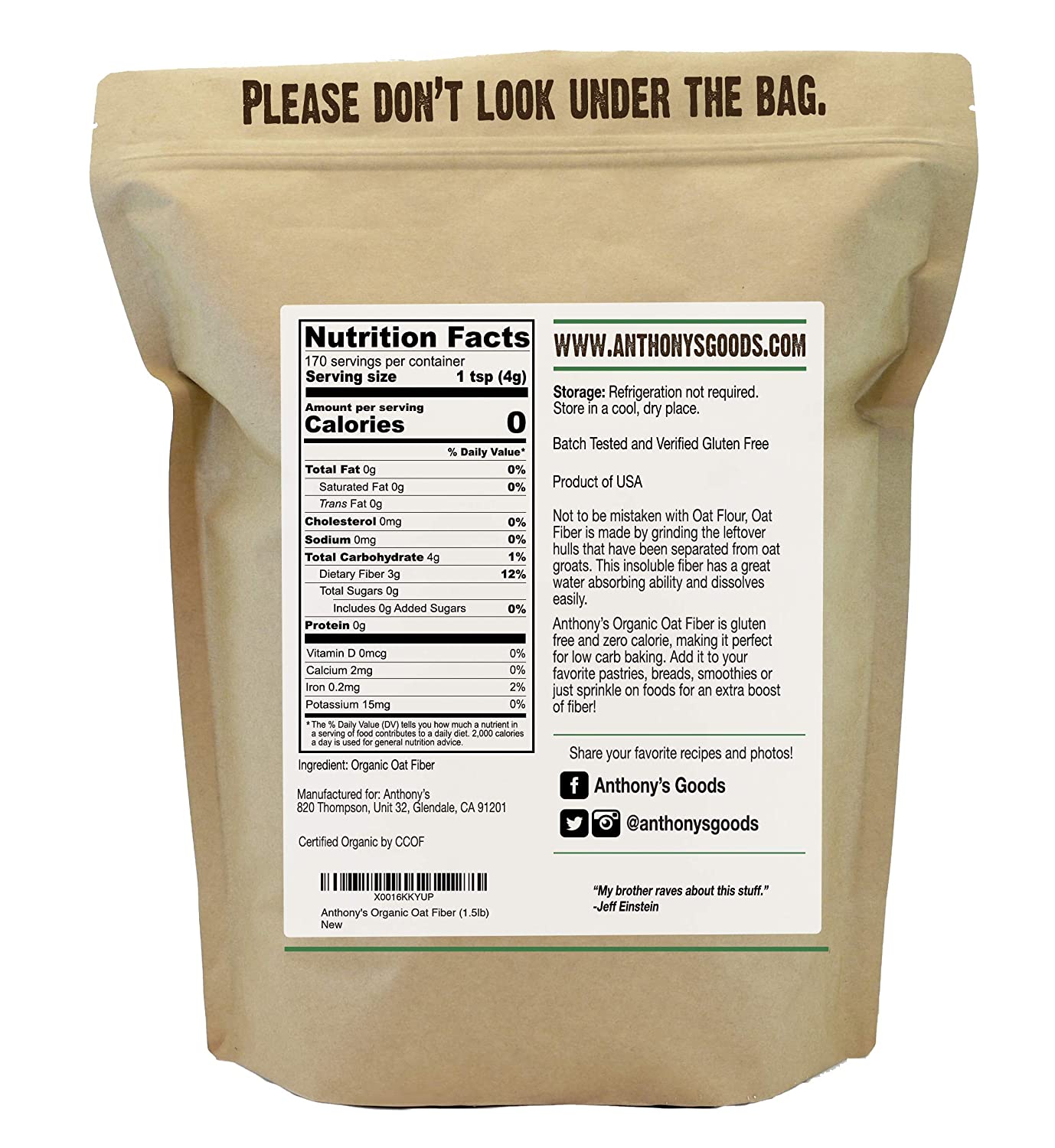 Anthony's Goods Organic Oat Fiber Flour 680g