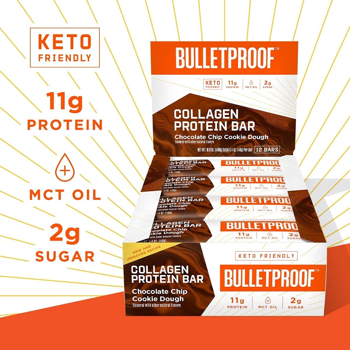 Bulletproof Collagen Protein Bar - Choc Chip Cookie Dough (12 Pack)
