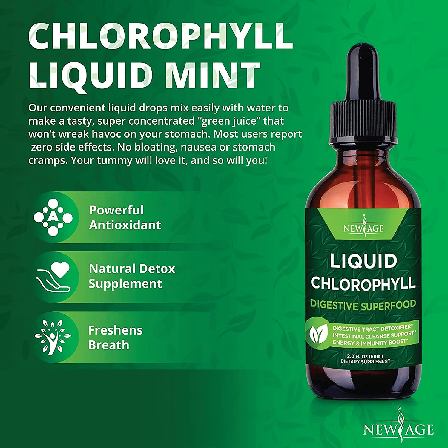 NewAge Liquid Chlorophyll Drops 60ml - Internal Deodorant, Detoxifier, Energy Support