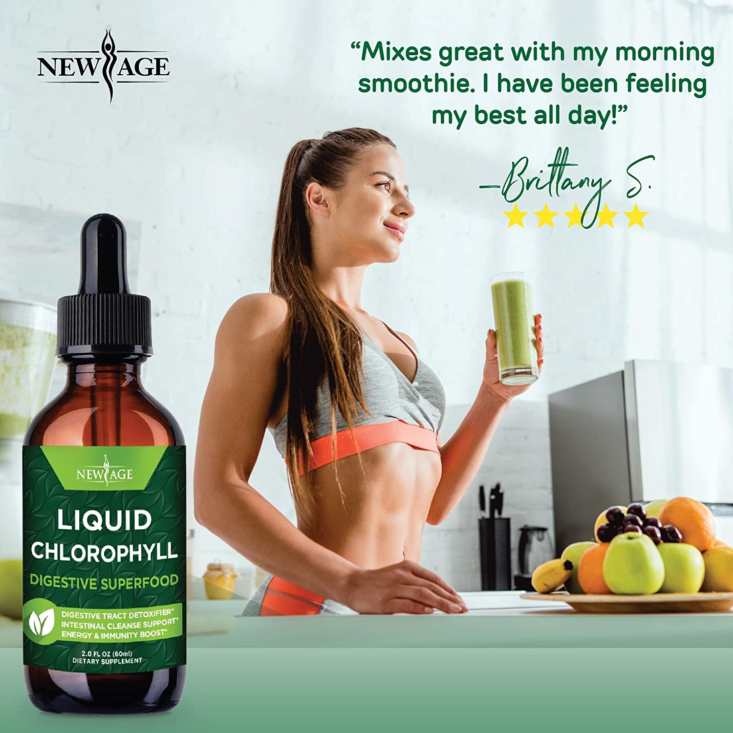 NewAge Liquid Chlorophyll Drops 60ml - Internal Deodorant, Detoxifier, Energy Support