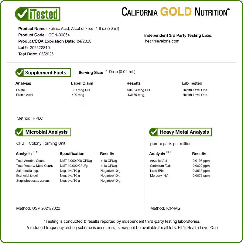 California Gold Nutrition Liquid Folinic Acid 30ml