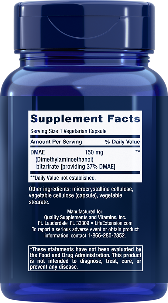 Life Extension DMAE Bitartrate — Supplement Facts