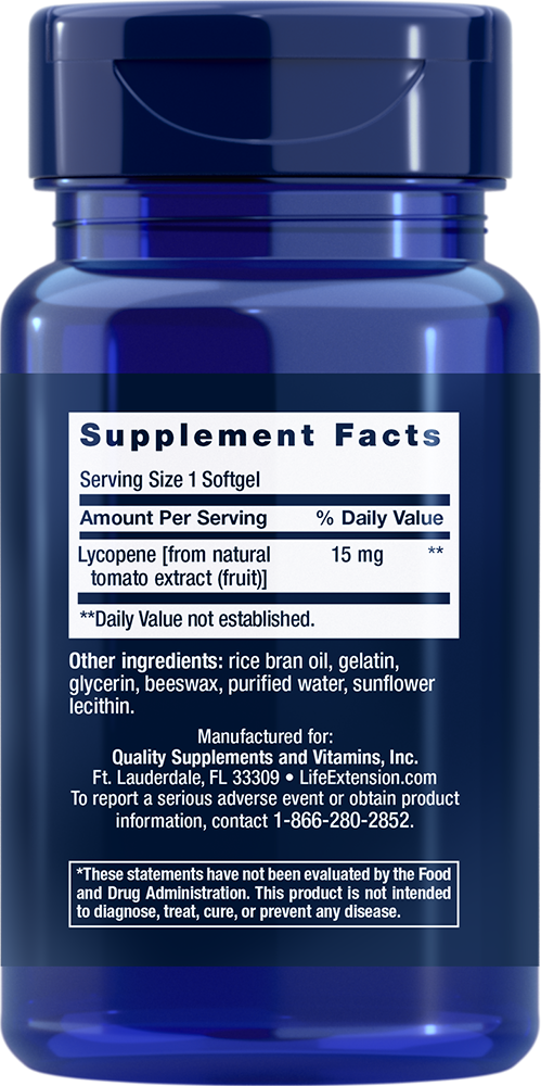 Life Extension Mega Lycopene — Supplement Facts