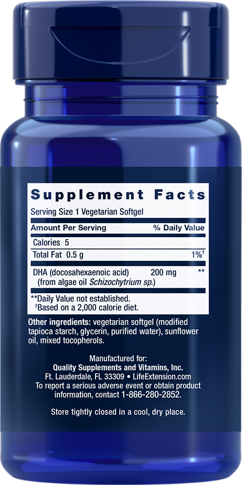 Life Extension Vegetarian DHA — Supplement Facts