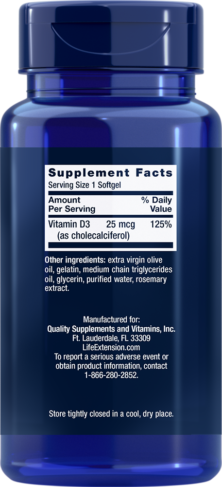 Life Extension Vitamin D3 1,000 IU — Supplement Facts