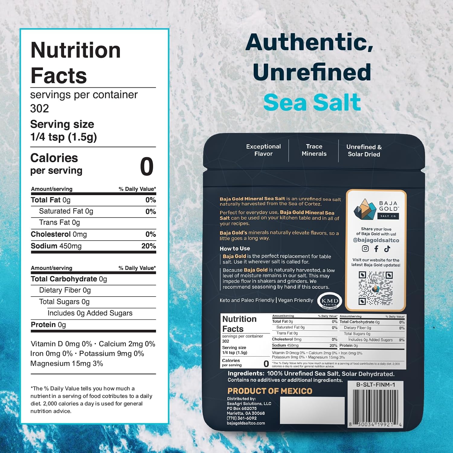 Baja Gold Signature Mineral Sea Salt - Fine Grind 454g