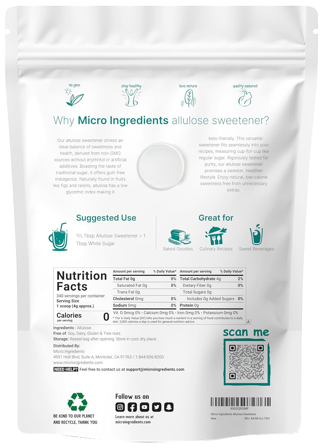 MicroIngredients Allulose Sweetener 1.36kg