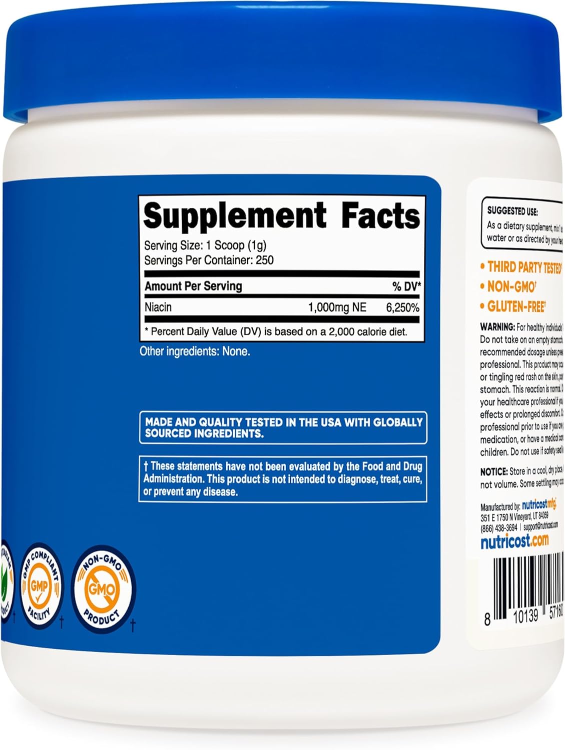 Nutricost Niacin Vitamin B3 250g Powder (250 servings)