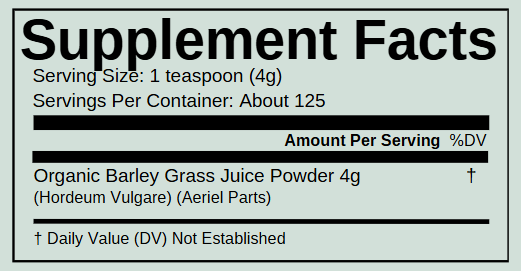 Organica Barley Grass Juice Powder 500g - 100% Organic