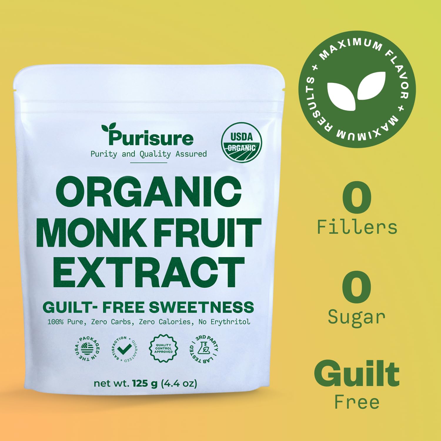 Purisure Organic Monk Fruit Extract 125g - 400 Servings