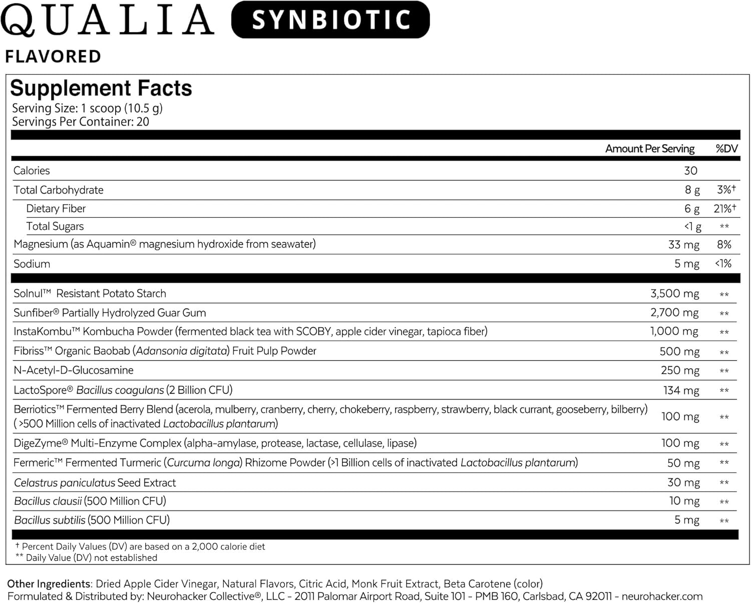 Neurohacker Collective Qualia Synbiotic - Tropical (3 Week Supply)