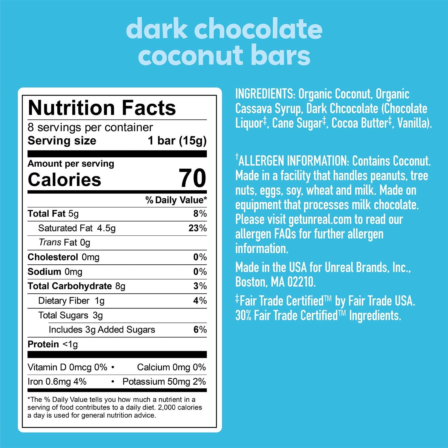 UNREAL Dark Chocolate Coconut Bars 435g | 29 Bars