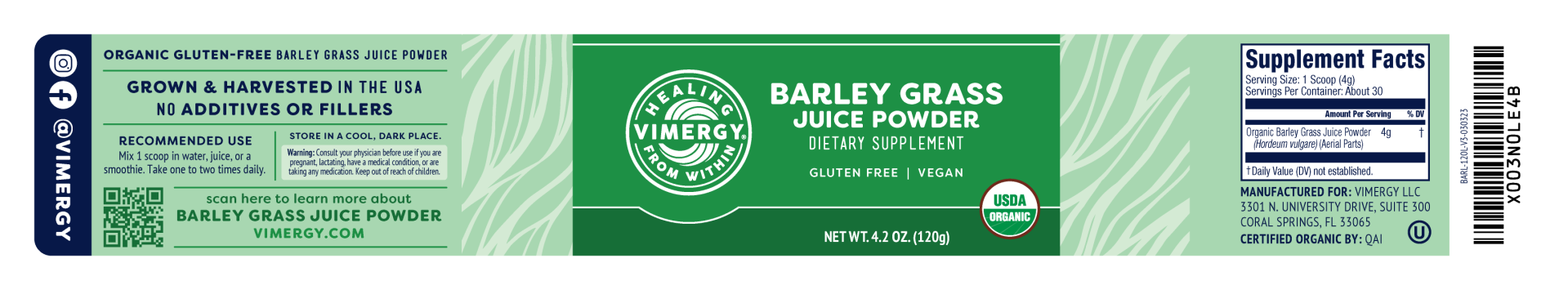 Vimergy Organic Barley Grass Juice 120g