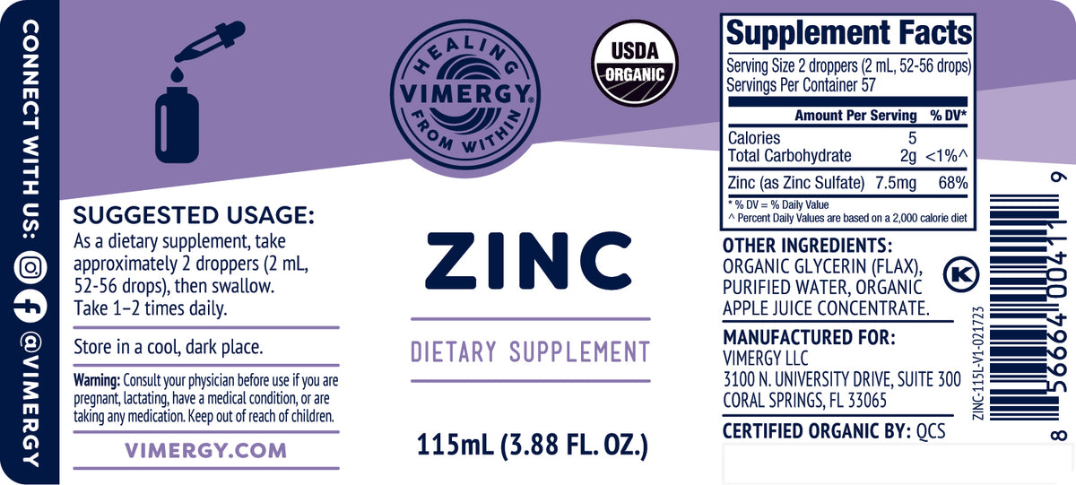 Vimergy Organic Zinc Sulfate 115ml