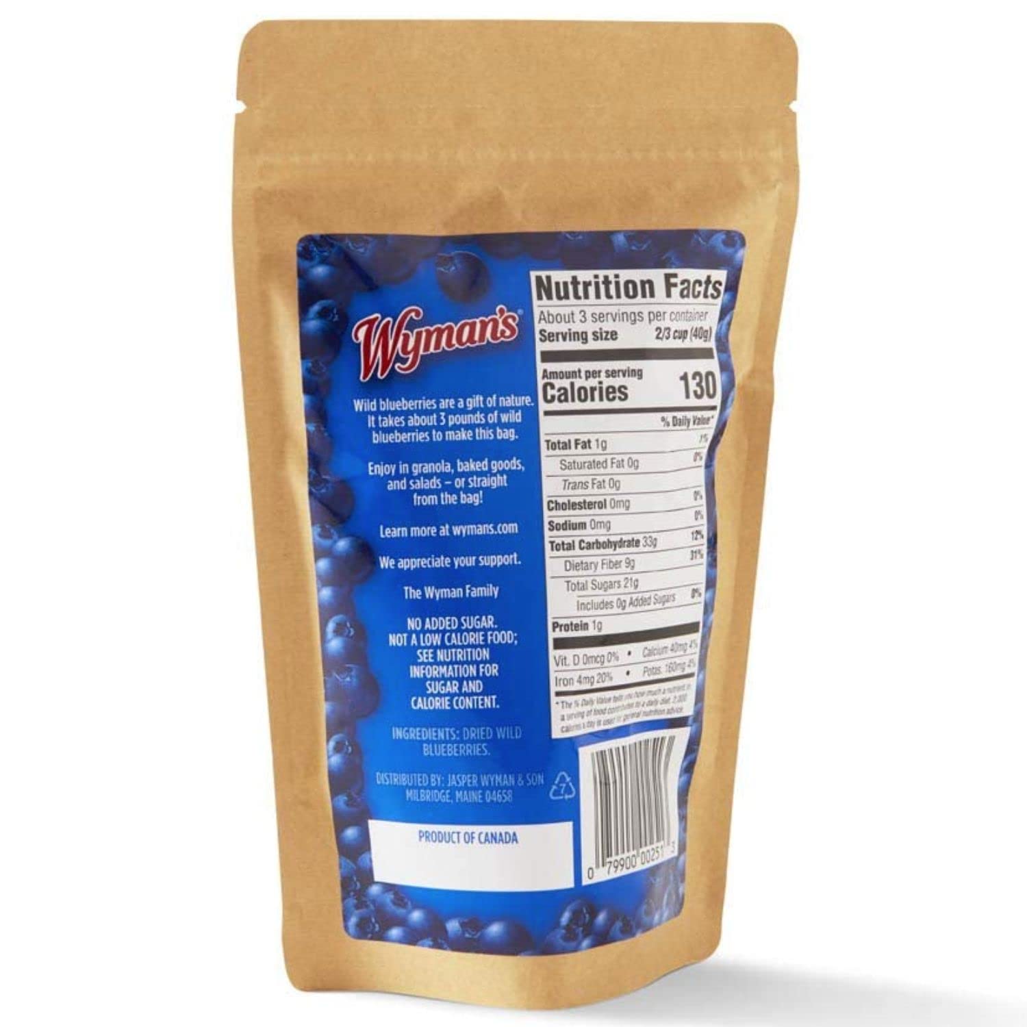 Wymans Whole Dried Wild Blueberries - 125g